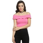 Baby Pink Off Shoulder Cotton Lycra Stretchable Blouse