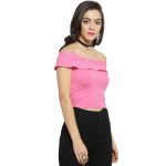 Baby Pink Off Shoulder Cotton Lycra Stretchable Blouse