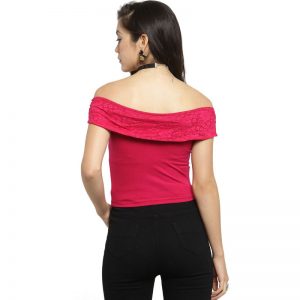 Fuchsia Pink Off Shoulder Cotton Lycra Stretchable Blouse