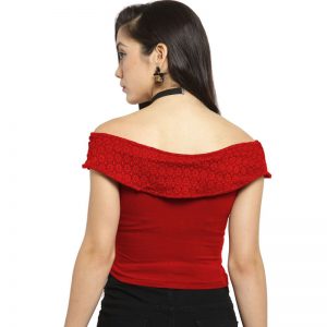 Red Off Shoulder Cotton Lycra Stretchable Blouse