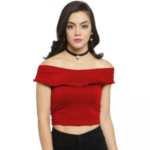 Red Off Shoulder Cotton Lycra Stretchable Blouse