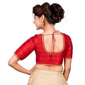 Red Embroidery & Thread Work Dupion Silk Readymade Blouse