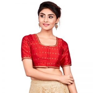 Red Embroidery & Thread Work Dupion Silk Readymade Blouse