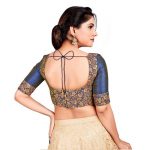 Blue Embroidery & Thread Work Brocade Readymade Blouse