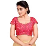 Pink Embroidery & Thread Work Silk Readymade Blouse