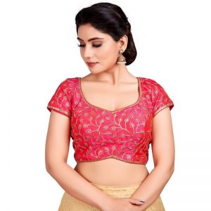 Pink Embroidery & Thread Work Silk Readymade Blouse
