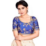 Blue Embroidery & Thread Work Dupion Silk Readymade Blouse