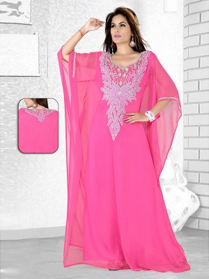 Pink Embroidered Faux Georgette Farasha