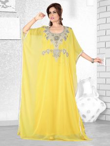 Yellow Embroidered Faux Georgette Farasha