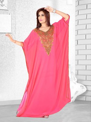 Pink Embroidered Faux Georgette Farasha