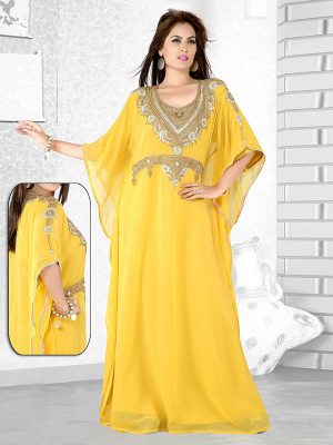 Yellow Embroidered Faux Georgette Farasha