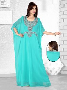 Sky Blue Embroidered Faux Georgette Farasha