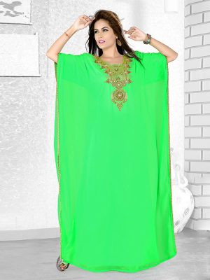 Parrot Green (Neon) Embroidered Faux Georgette Farasha