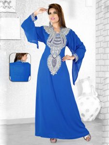 Royal Blue Embroidered Faux Georgette Kaftan