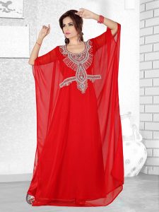 Red Embroidered Faux Georgette Farasha