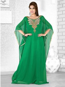 Green Embroidered Faux Georgette Farasha