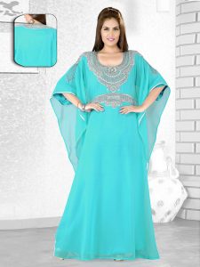 Sky Blue Embroidered Faux Georgette Farasha