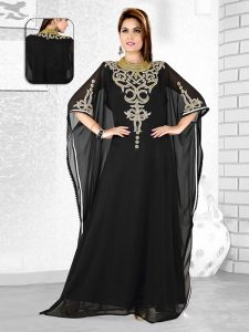 Black Embroidered Faux Georgette Farasha