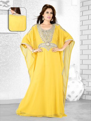 Yellow Embroidered Faux Georgette Farasha