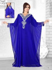 Royal Blue Embroidered Faux Georgette Farasha