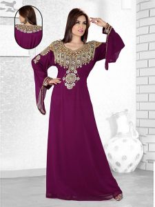 Purple Embroidered Faux Georgette Kaftan