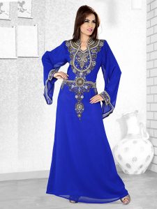 Royal Blue Embroidered Faux Georgette Kaftan