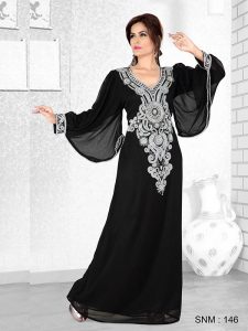 Black Embroidered Faux Georgette Kaftan