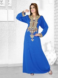 Royal Blue Embroidered Faux Georgette Kaftan