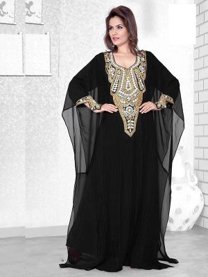 Black Embroidered Faux Georgette Farasha