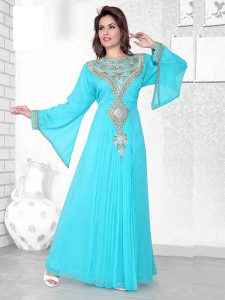 Sea Green Embroidered Faux Georgette Kaftan