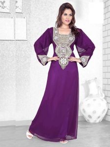 Purple Embroidered Faux Georgette Kaftan