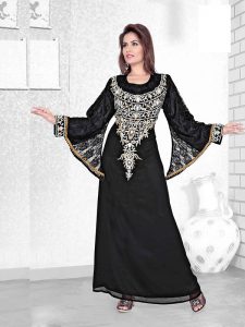 Black Embroidered Faux Georgette Kaftan