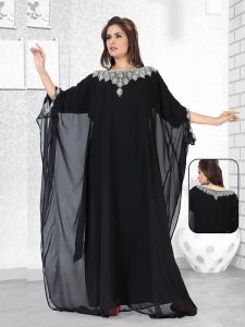 Black Embroidered Faux Georgette Farasha