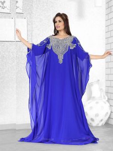 Royal Blue Embroidered Faux Georgette Farasha