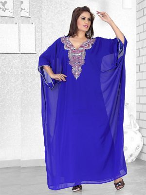 Royal Blue Embroidered Faux Georgette Farasha