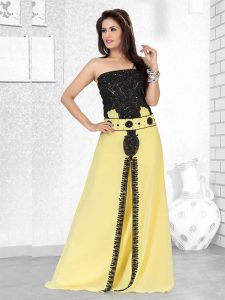 Yellow Embroidered Faux Georgette Fustan