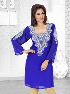 Royal Blue Embroidered Faux Georgette Kurti