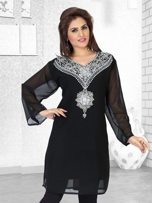 Black Embroidered Faux Georgette Kurti