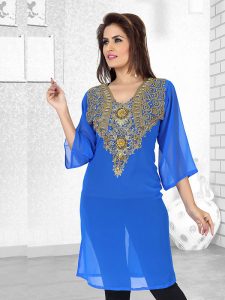 Blue Embroidered Faux Georgette Kurti