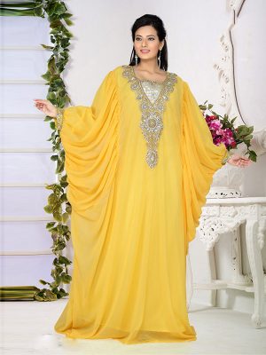 Yellow Embroidered Faux Georgette Farasha