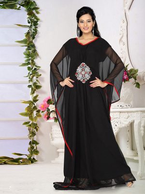 Black Embroidered Faux Georgette Farasha