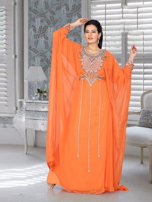 Orange Embroidered Faux Georgette Farasha