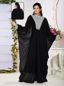 Black Embroidered Faux Georgette Farasha
