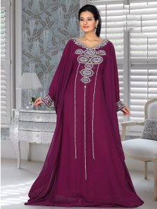 Purple Embroidered Faux Georgette Farasha