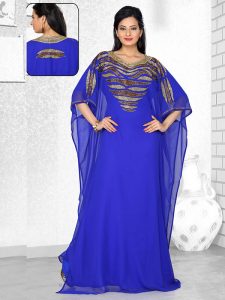 Royal Blue Embroidered Faux Georgette Farasha