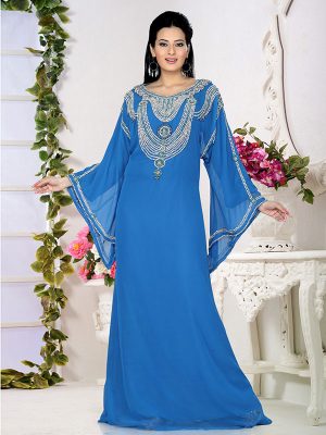 Blue Embroidered Faux Georgette Kaftan