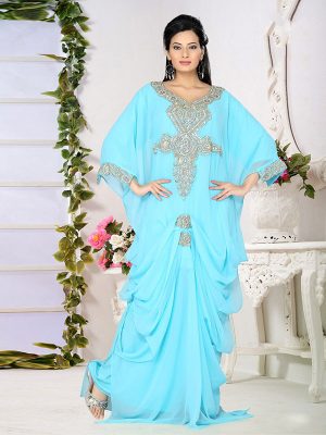 Sky Blue Embroidered Faux Georgette Farasha