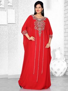 Red Embroidered Faux Georgette Farasha