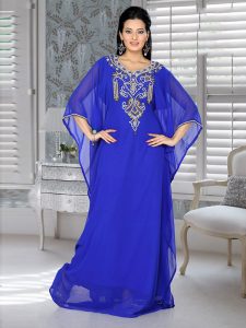 Royal Blue Embroidered Faux Georgette Farasha