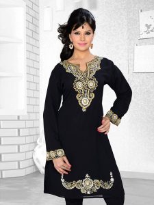 Black Embroidered Faux Georgette Kurti